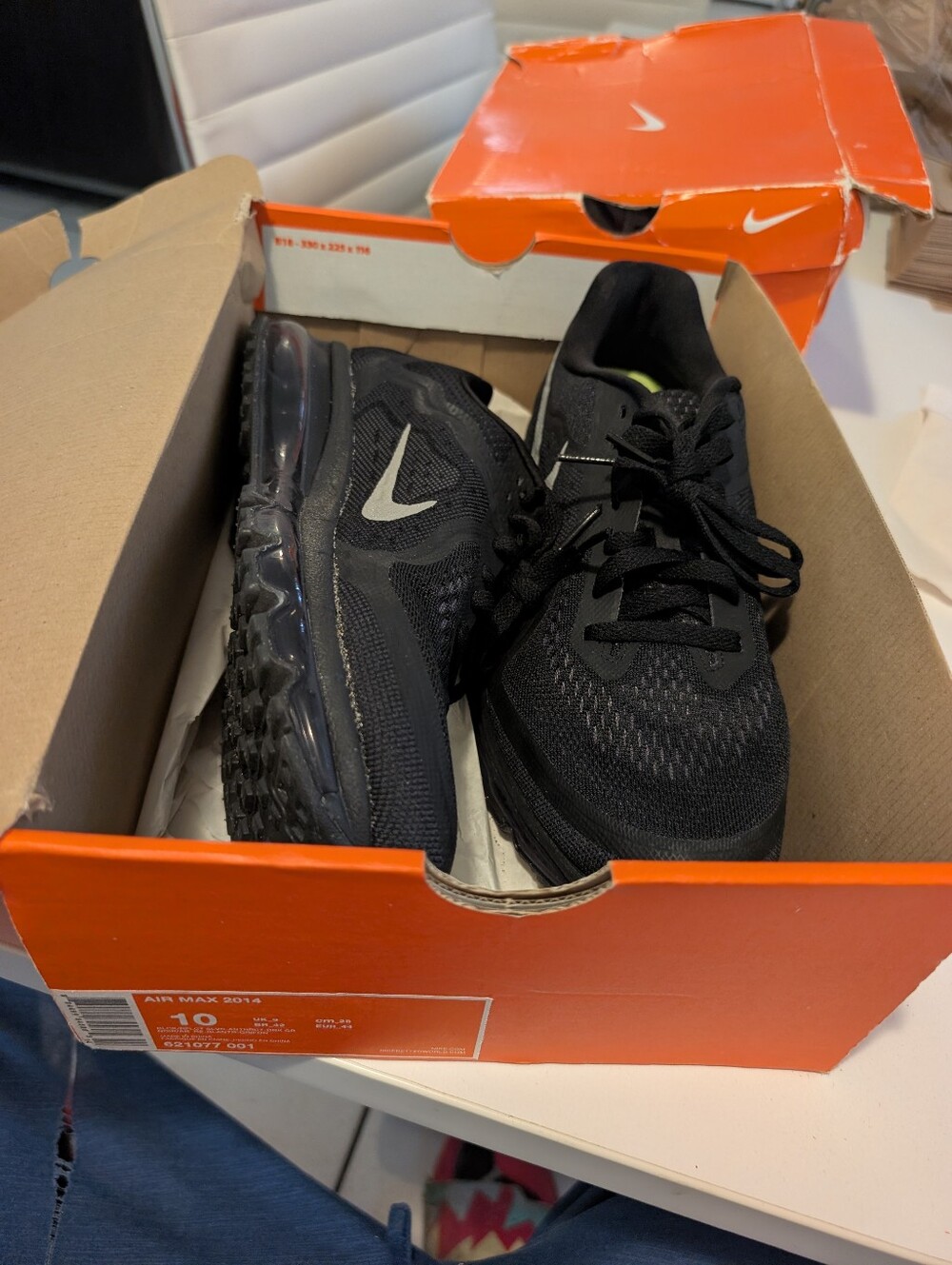 Nike Air Max 2014 Black Running Shoes 621077-001 Men's Size 10